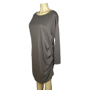 Lisa Bayne Tunic‎ Dress Womens Large Gray Long Sleeve Ruched Side Stretch USA